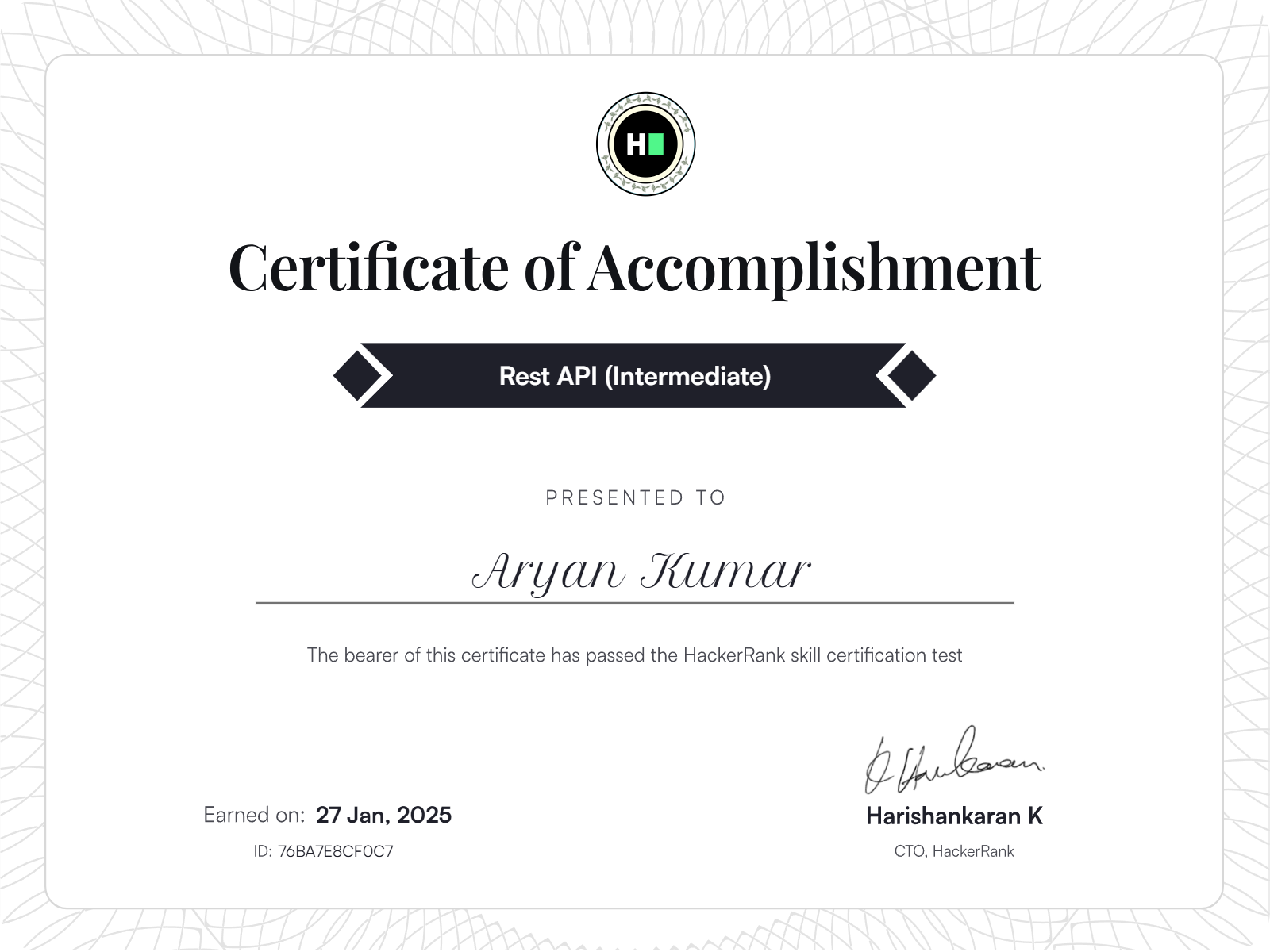 Certificate in Rest Api
